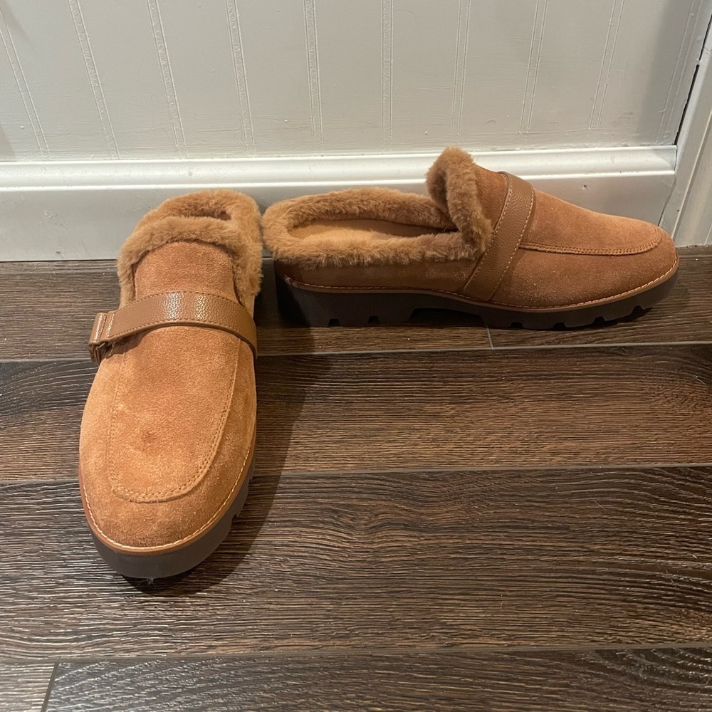Vionic Kailen Faux Fur Shearling Mules Comfort Orthotic Comfy Fuzzy in Toffee 10 - Picture 6 of 12